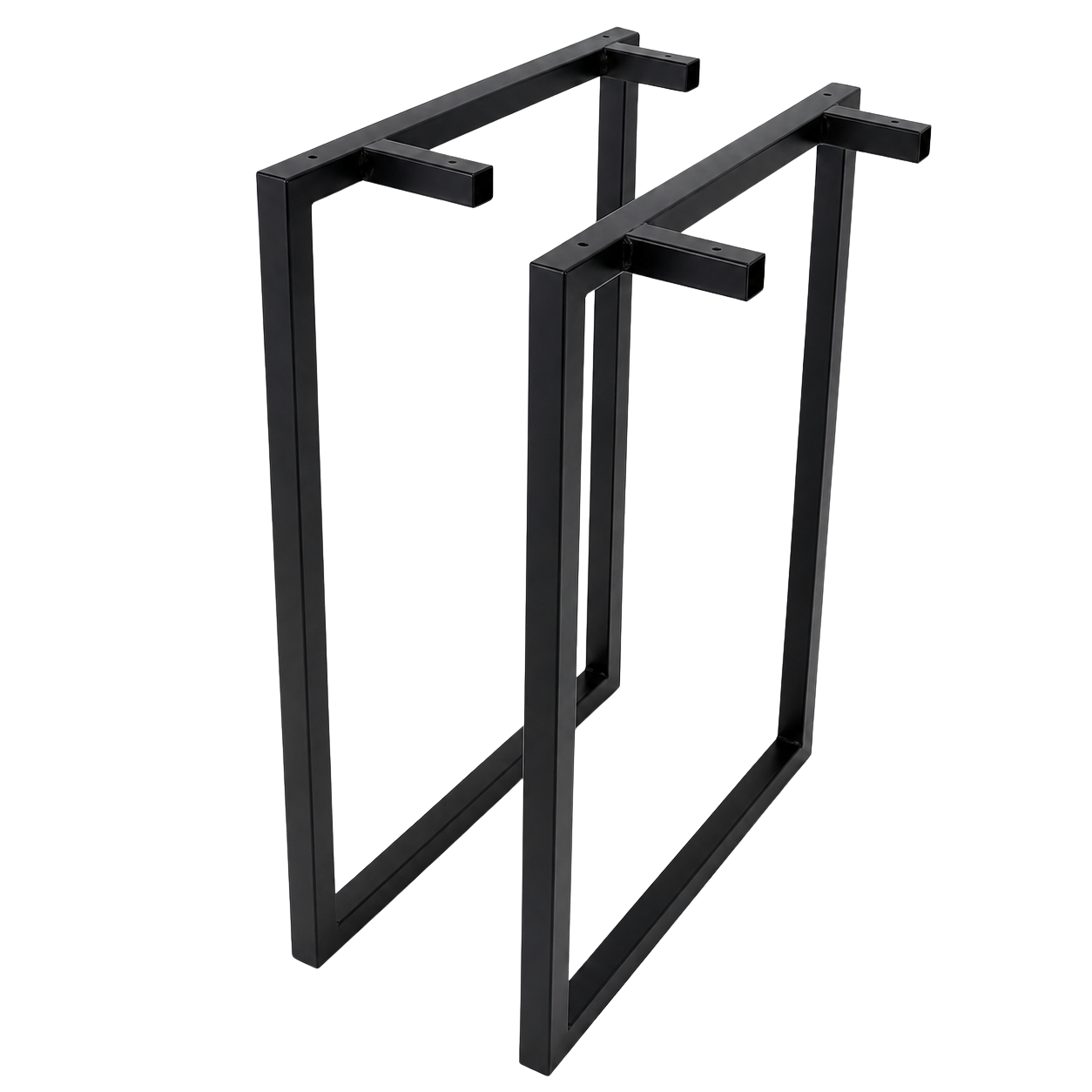Par de pés de mesa em aço preto, formato retangular vazado